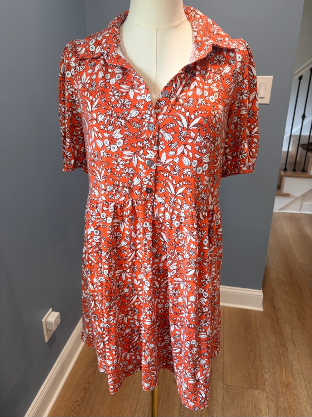 Boden Orange Floral Shirt Dress Button Front Fit & Flare 8P